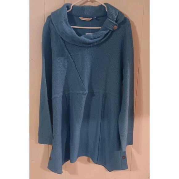Soft Surroundings Sweaters - Soft Surroundings Sweater Tunic Knit Asymmetric Hem Button Blue XLarge